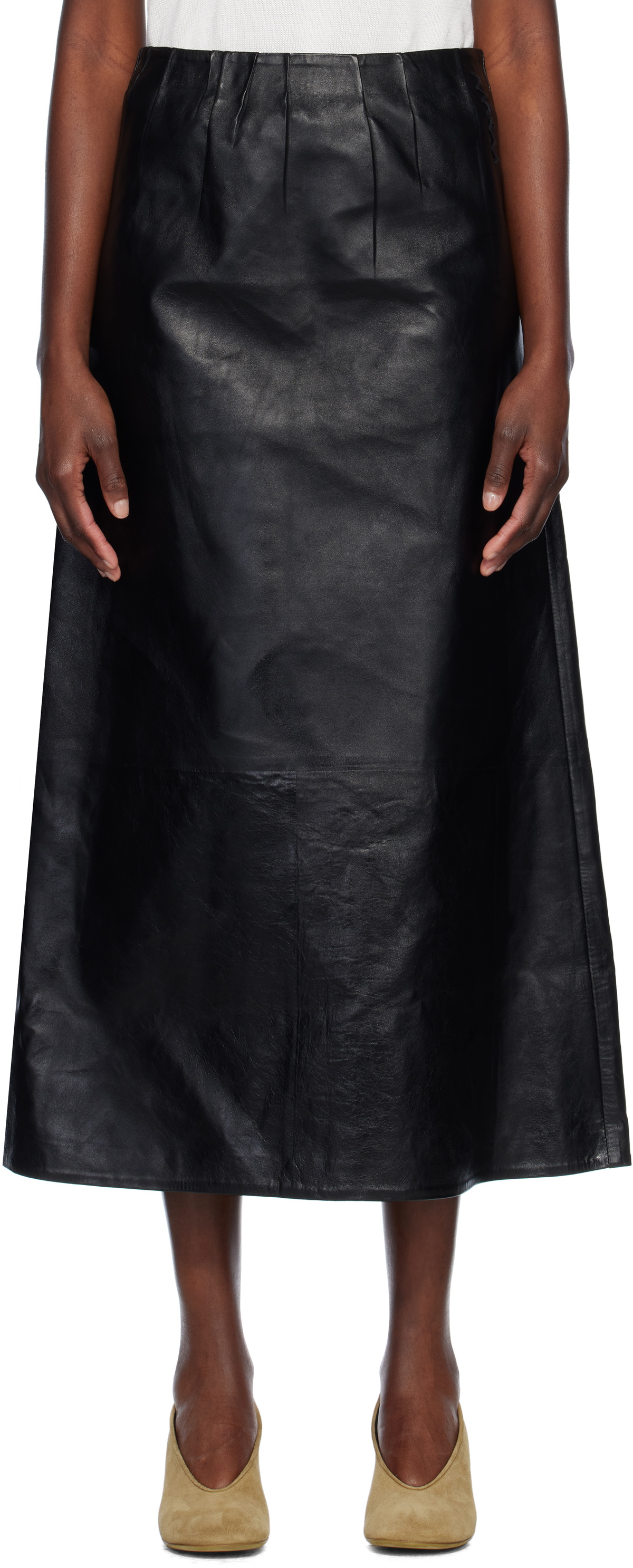 Marni Black A-Line Leather Maxi Skirt