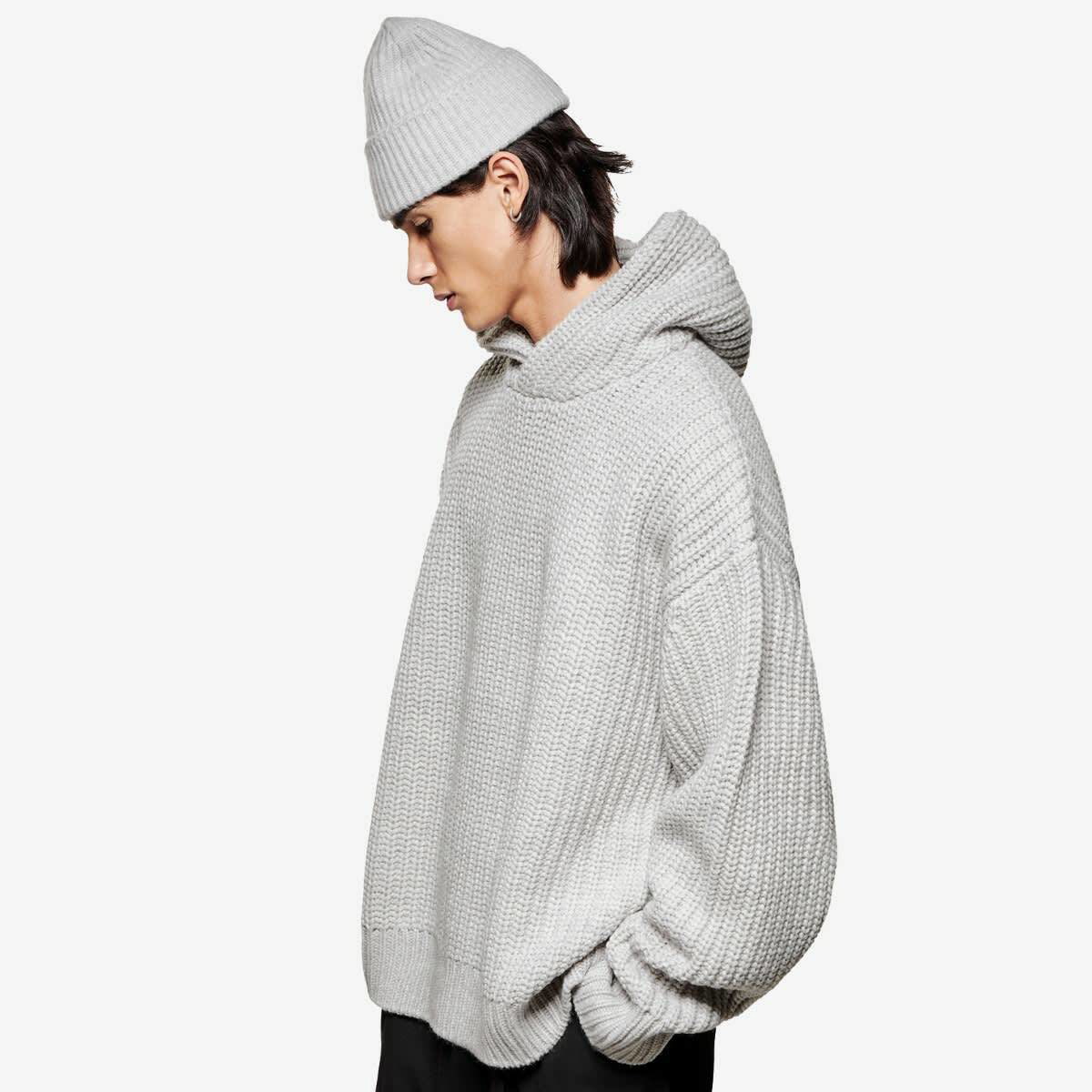 MKI Men's Chunky Rib Knit Hoodie in Grey MKI Miyuki-Zoku
