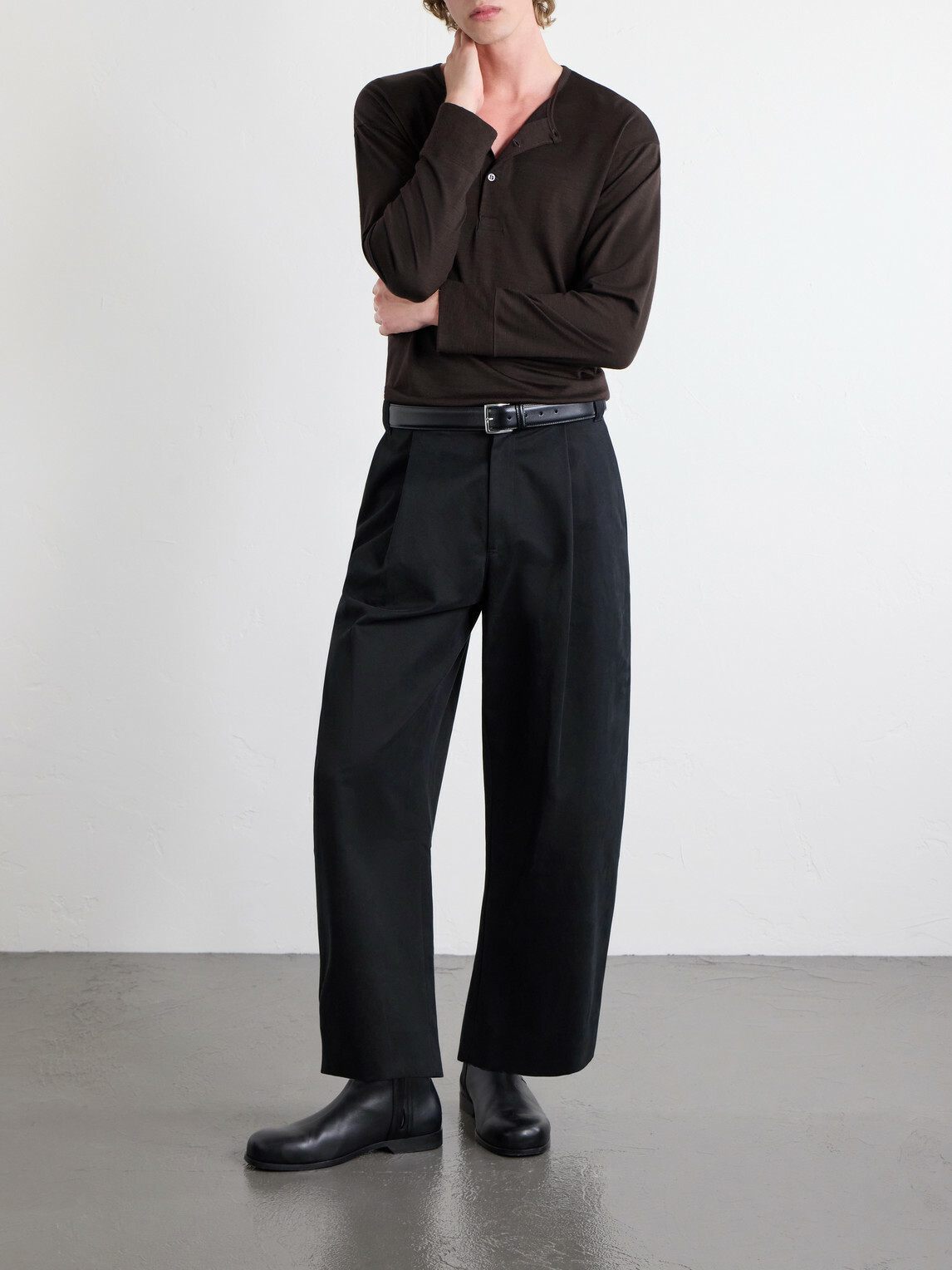 Studio Nicholson - Cotton-Jersey Henley T-Shirt - Brown