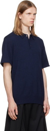 HODAKOVA Navy Knit Wool Short Sleeve Polo