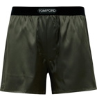 TOM FORD - Velvet-Trimmed Stretch-Silk Satin Boxer Shorts - Green
