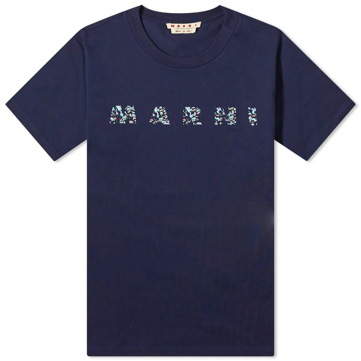 Photo: Marni Men's Floral Logo T-Shirt in Blublack
