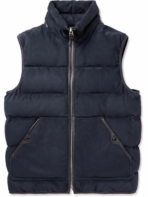 Photo: TOM FORD - Quilted Leather-Trimmed Suede Down Gilet - Blue