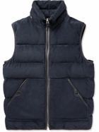 TOM FORD - Quilted Leather-Trimmed Suede Down Gilet - Blue