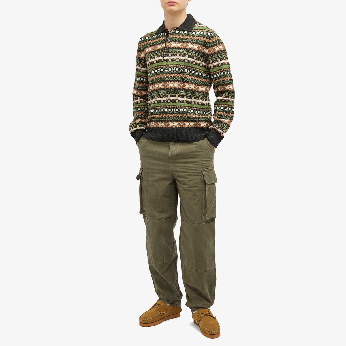 LOEWE Fair Isle Knit Polo ニットポロシャツ Loewe Men's Fair Isle Knit Polo in Green/Multi Loewe