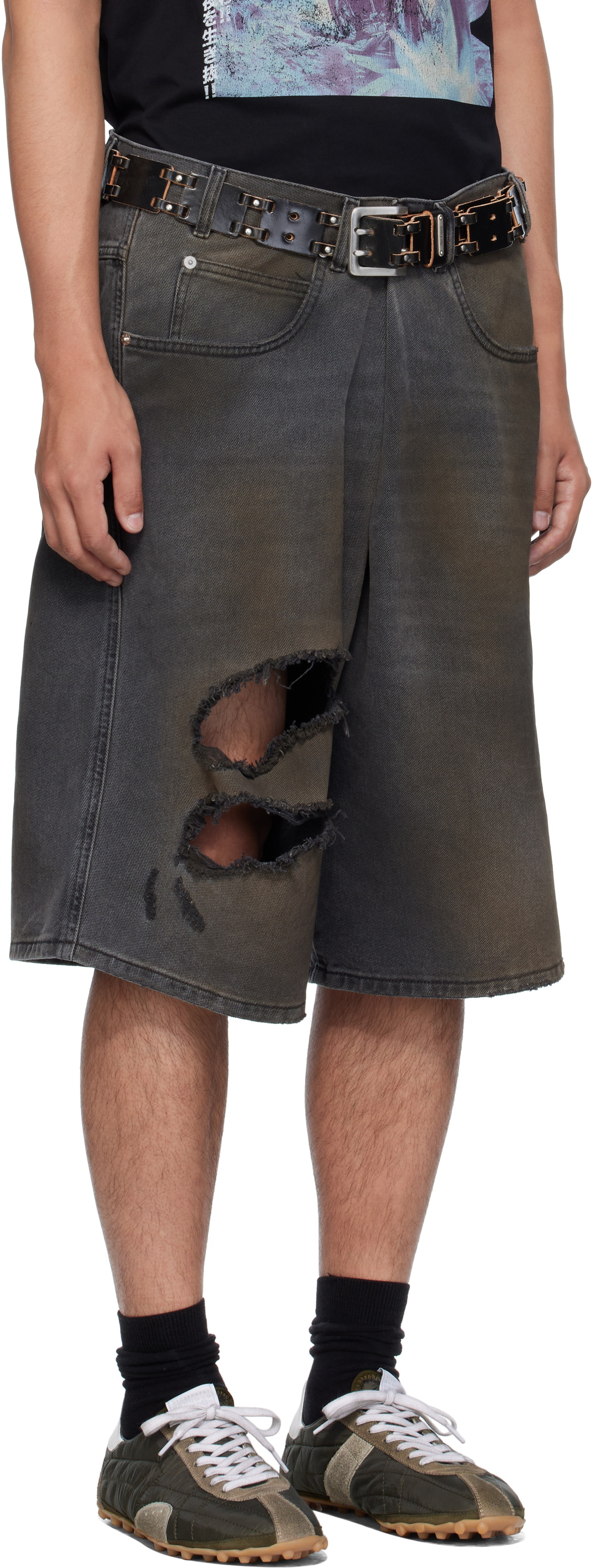 LU'U DAN Gray Kriss Kross Denim Shorts