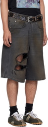 LU'U DAN Gray Kriss Kross Denim Shorts