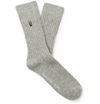 Hamilton and Hare - Lounge Logo-Embroidered Mélange Ribbed-Knit Socks - Gray