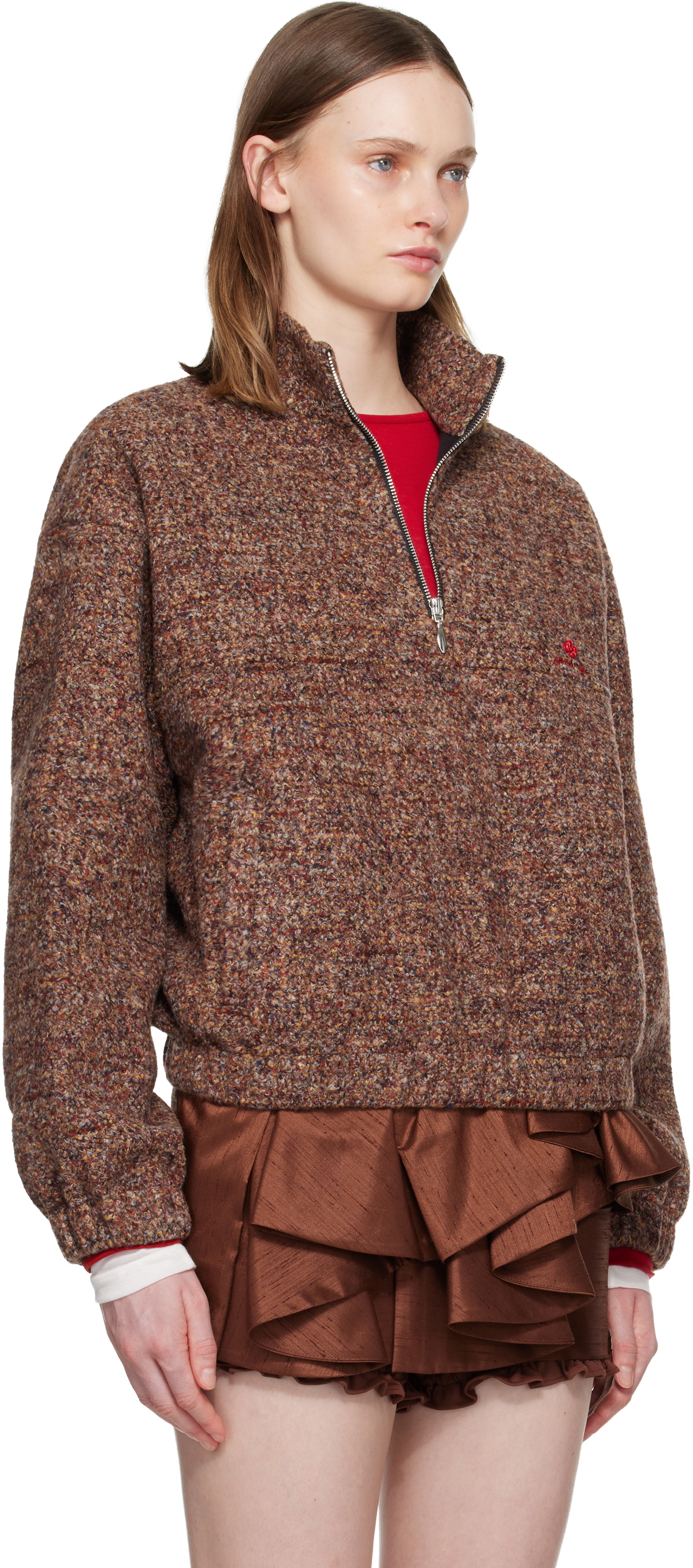 SHUSHU/TONG Brown Stand Neck Pullover Sweater