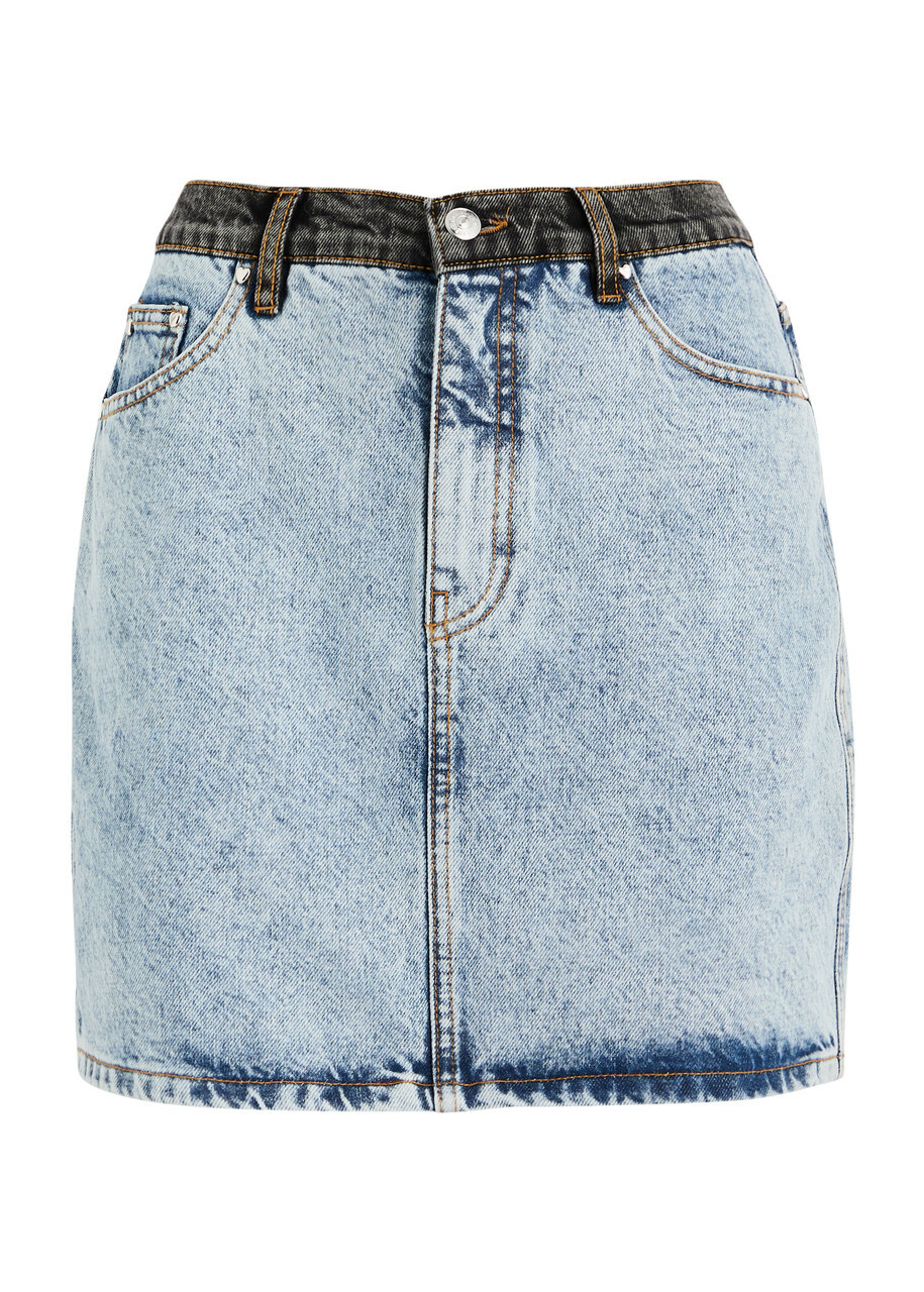Rotate Sunday Panelled Bleached Denim Mini Skirt