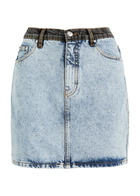 Rotate Sunday Panelled Bleached Denim Mini Skirt
