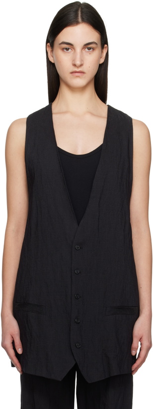 Photo: MM6 Maison Margiela Black Crinkled Metallic Tailoring Vest