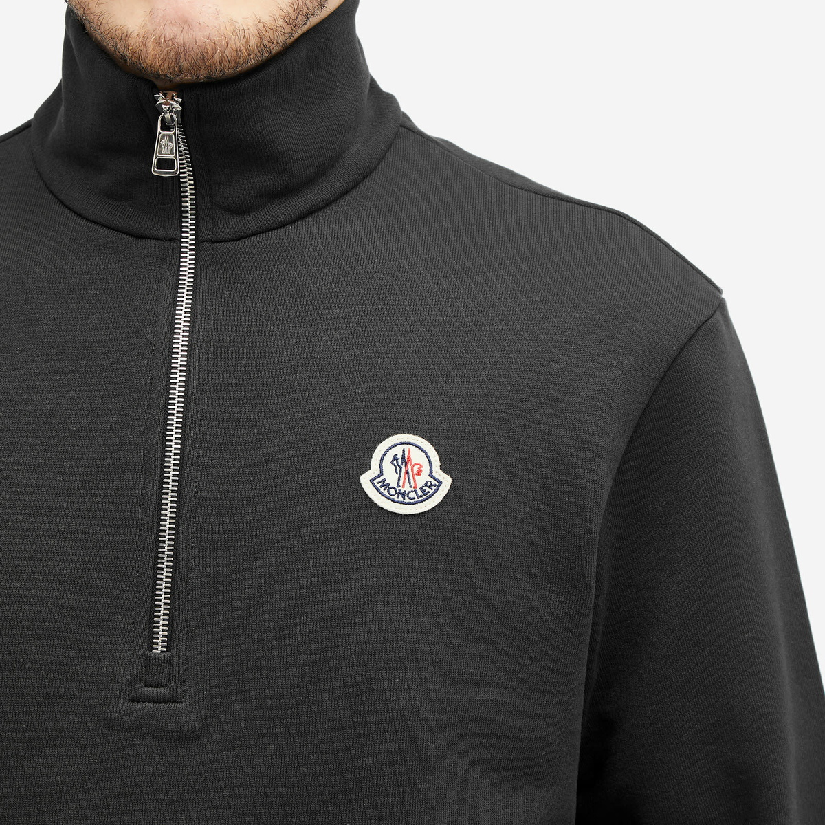 Moncler Men's Badge Logo Quarter Zip Sweat in Black Moncler