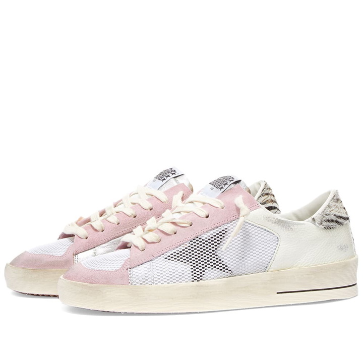 Photo: Golden Goose Women's Stardan Leather Sneakers in Silver/Cream/Pink