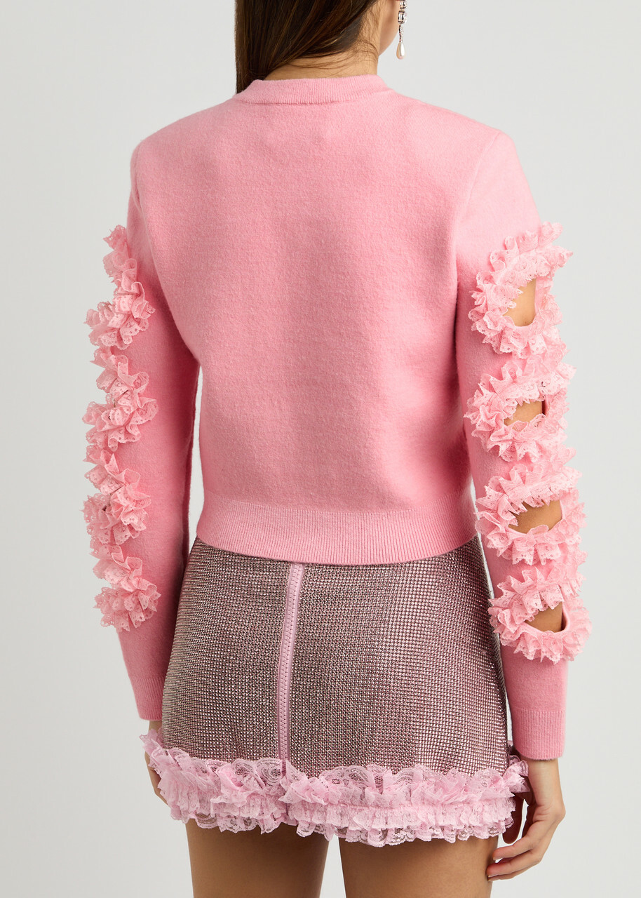 Self-portrait X Christopher Kane Lace-trimmed Cut-out Cardigan