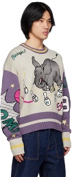 Kenzo Gray & Purple Kenzo Paris Bowling Elephant Sweater