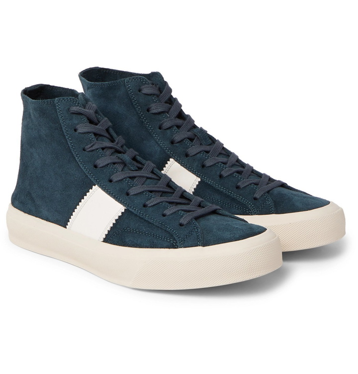 Photo: TOM FORD - Cambridge Leather-Trimmed Suede High Top Sneakers - Blue