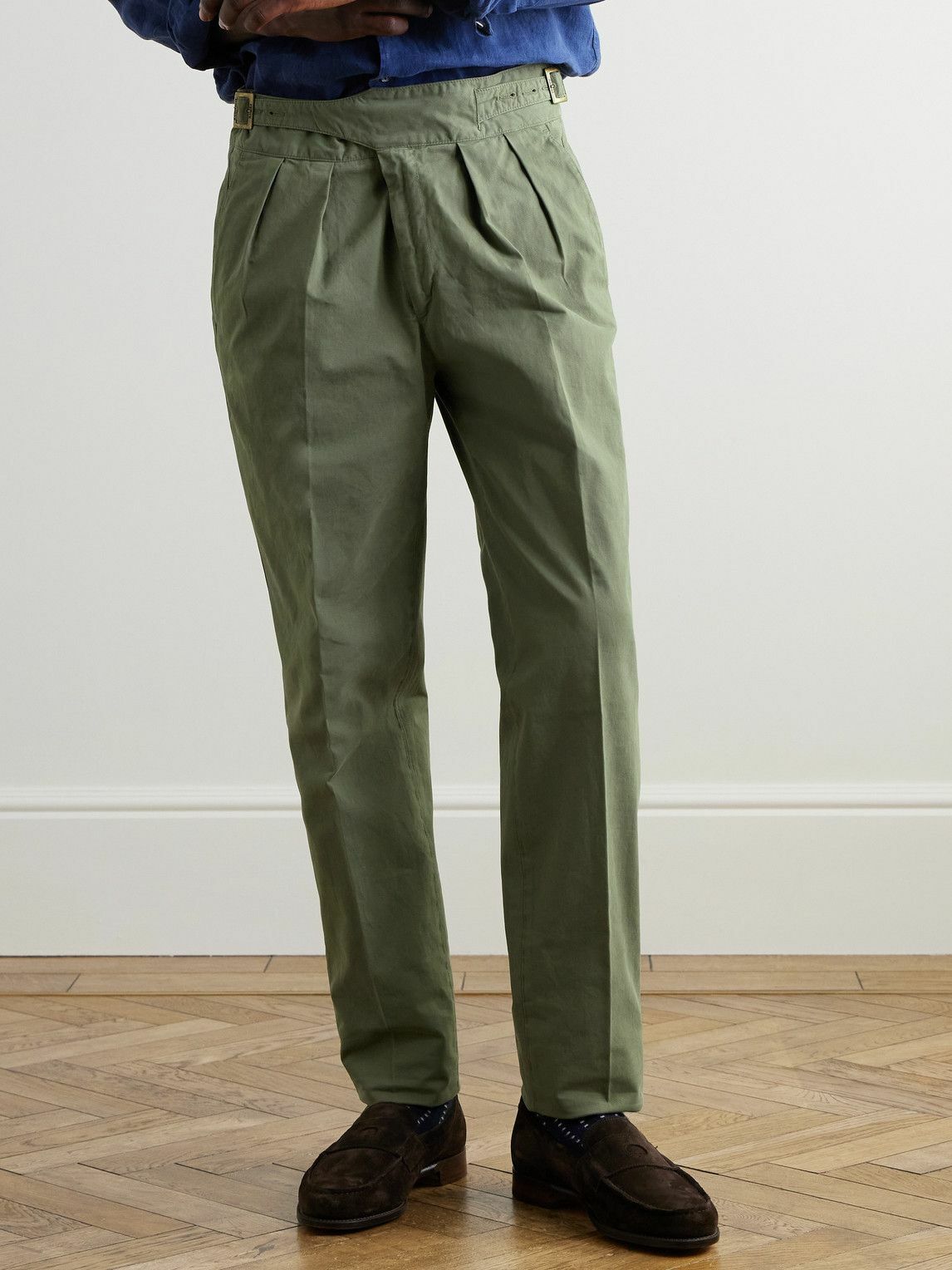 Rubinacci - Manny Straight-Leg Pleated Cotton-Twill Trousers - Green