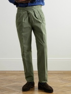 Rubinacci - Manny Straight-Leg Pleated Cotton-Twill Trousers - Green