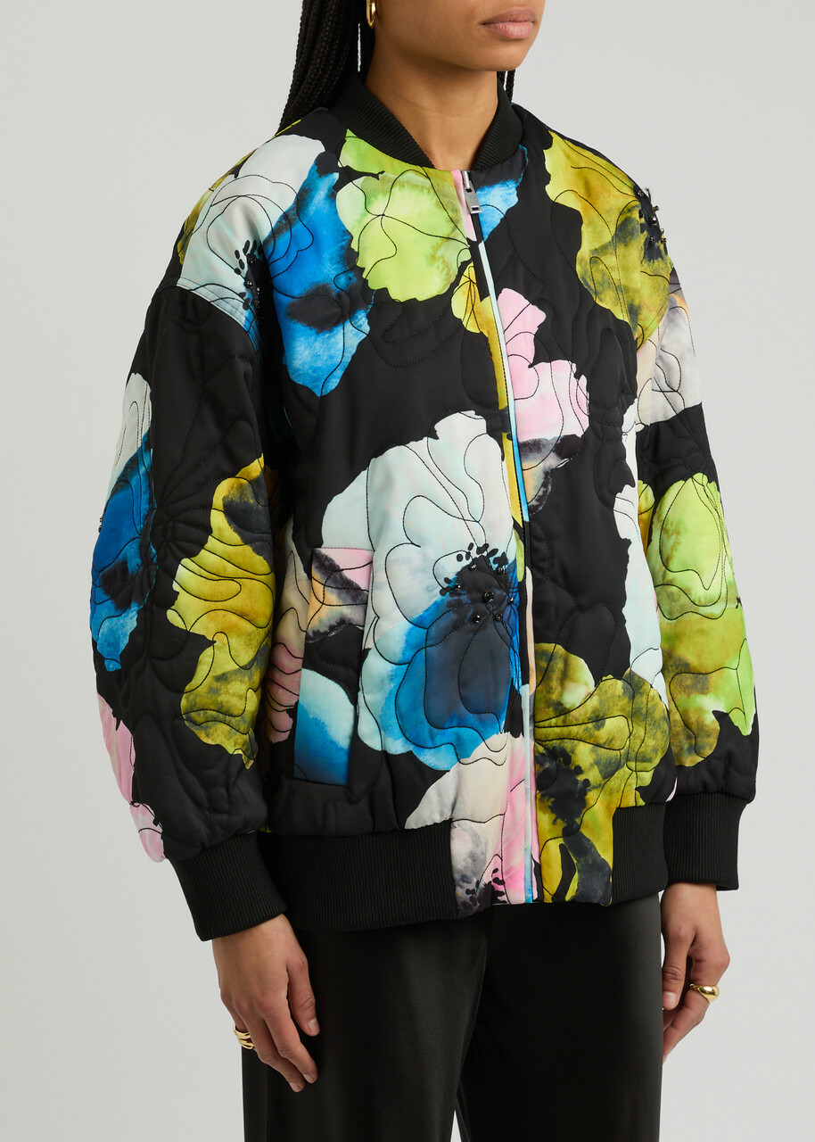 Stine Goya Floral-print Embroidered Satin Bomber Jacket Stine Goya Floral-print Embroidered Satin Bomber Jacket