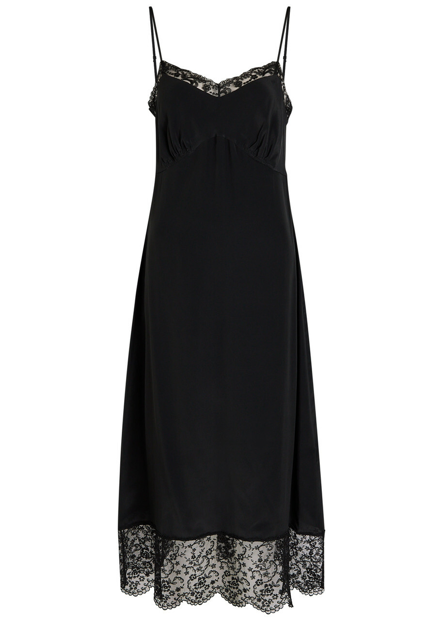 Simone Rocha Lace-trimmed Crepe-de-chine Midi Dress Black