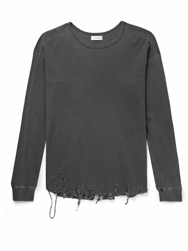 Photo: John Elliott - Folsom Distressed Waffle-Knit Cotton T-Shirt - Gray