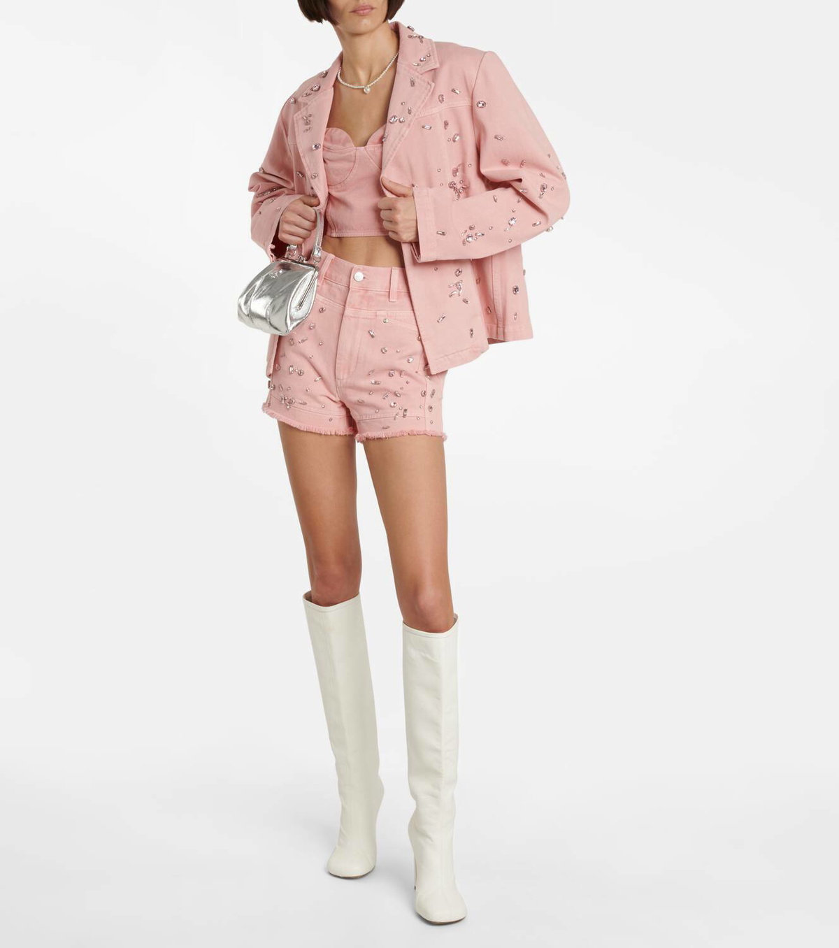 Xu Zhi Crystal-embellished denim shorts