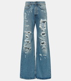 Rabanne Distressed high-rise wide-leg jeans