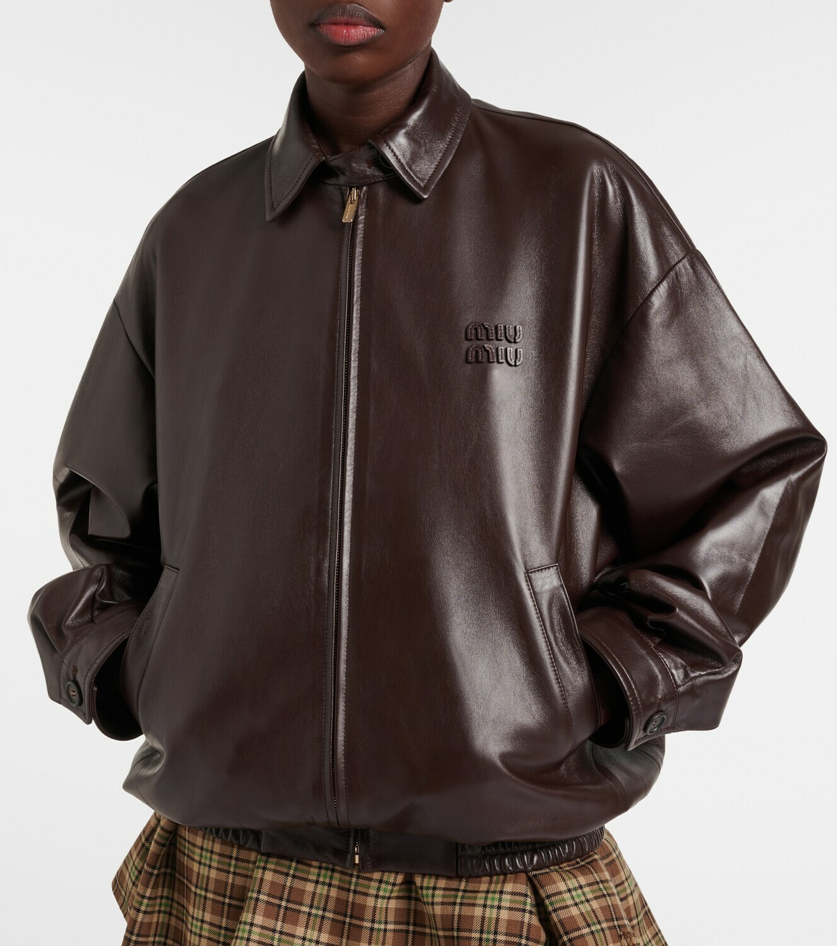 Miu Miu Logo leather jacket