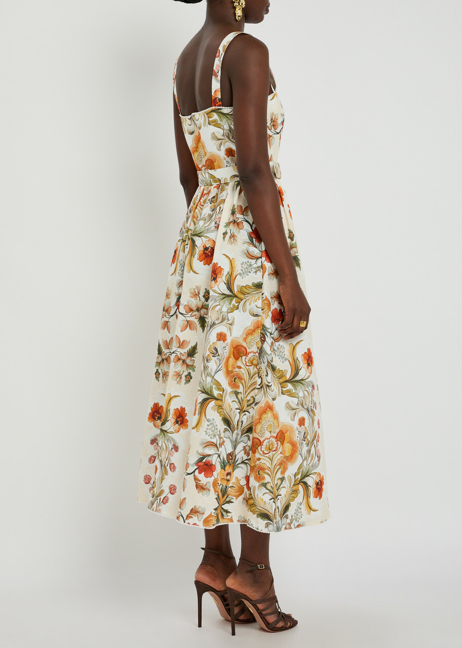 Borgo DE Nor Petra Floral-print Linen and Cotton-blend Midi Dress Cream