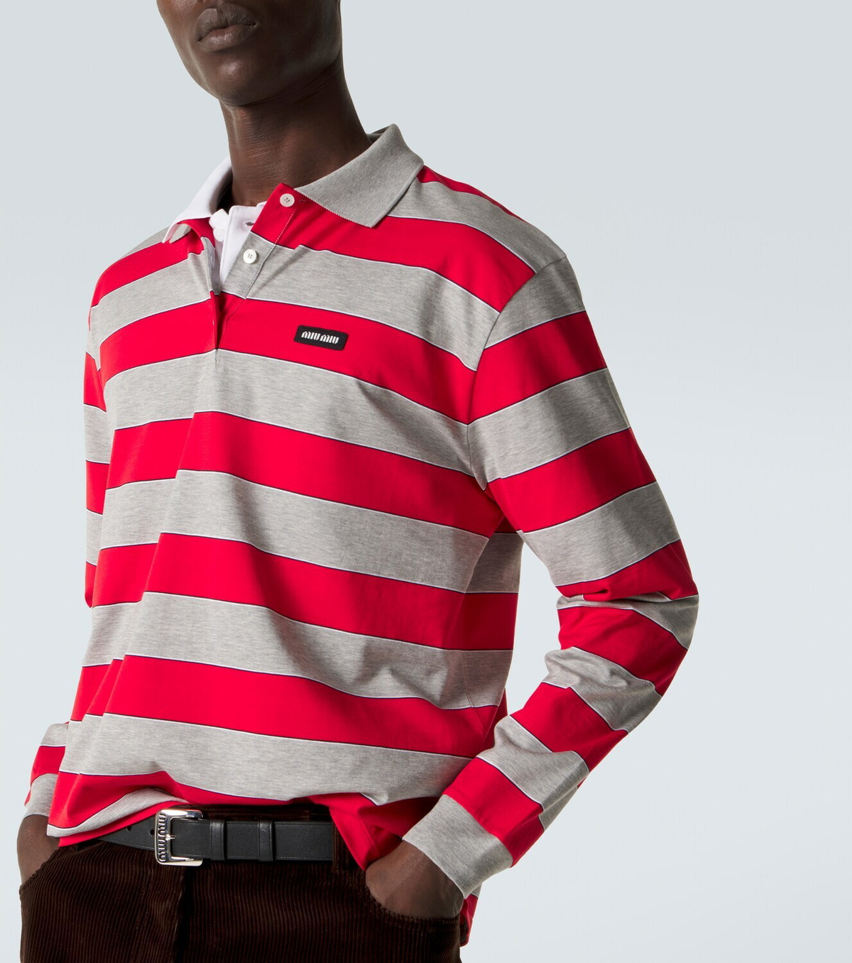 Miu Miu Striped cotton jersey polo shirt