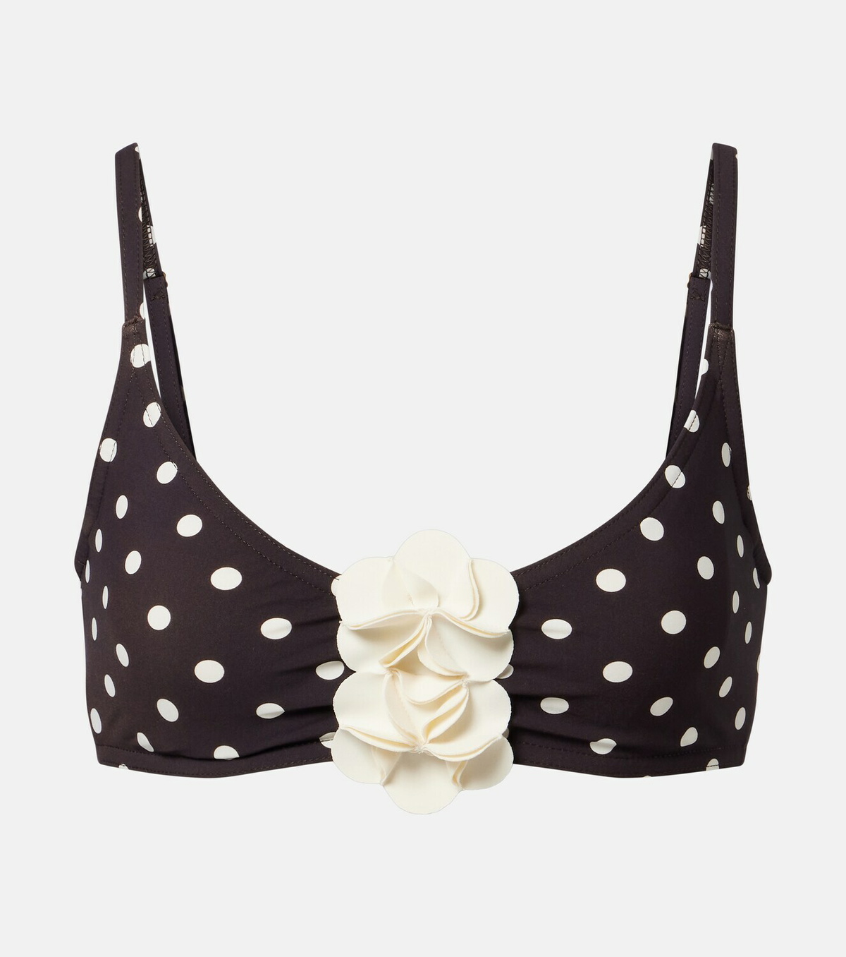 Karla Colletto Floral-appliqué polka-dot bikini top