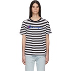 Champion Reverse Weave Black and White Striped Script Logo T-Shirt