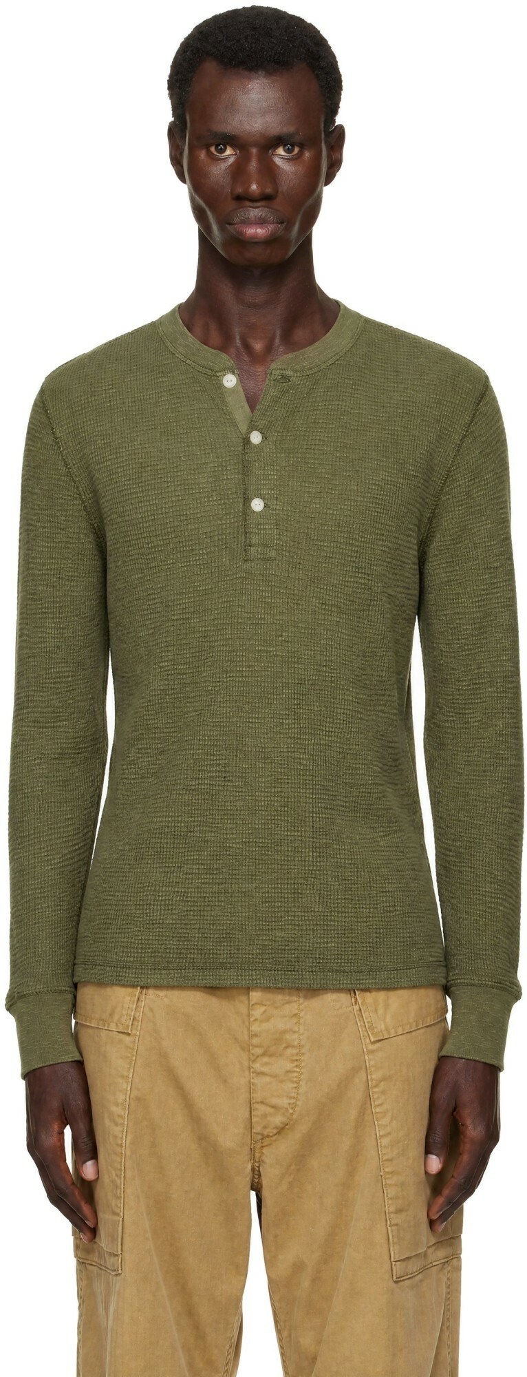 RRL Khaki Waffle-Knit Henley