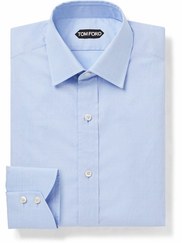 Photo: TOM FORD - Slim-Fit Cutaway-Collar Prince Of Wales Checked Cotton-Poplin Shirt - Blue