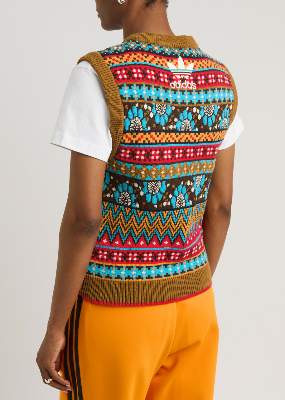 Adidas X Wales Bonner Logo Intarsia Knitted Vest Multicoloured