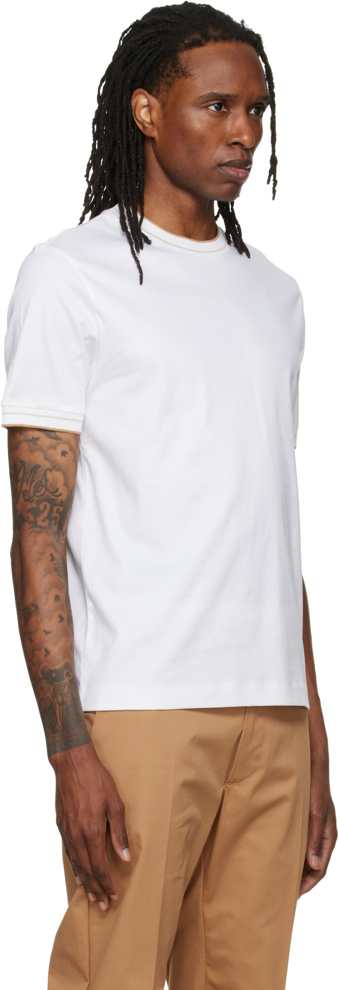 BOSS White Crew Neck Slim-Fit Cotton T-shirt