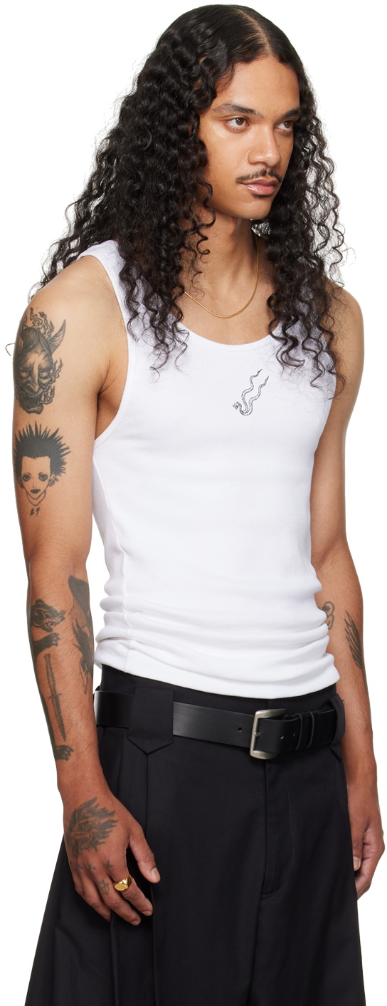 LU'U DAN White Logo Embroidered Tank Top