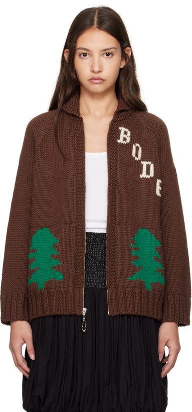 Photo: Bode Brown Fir Shawl Collar Cardigan
