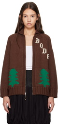 Bode Brown Fir Shawl Collar Cardigan