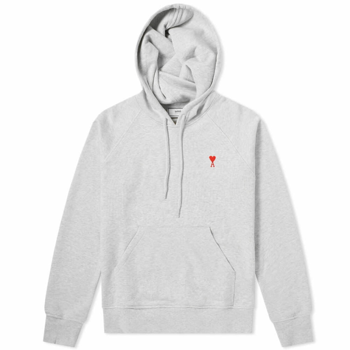 Photo: AMI Men's Small Heart Pullover Hoody in Heather Grey