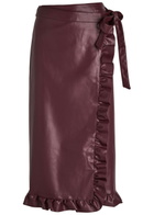 Never Fully Dressed Jaspre Ruffled Faux Leather Midi Wrap Skirt Red