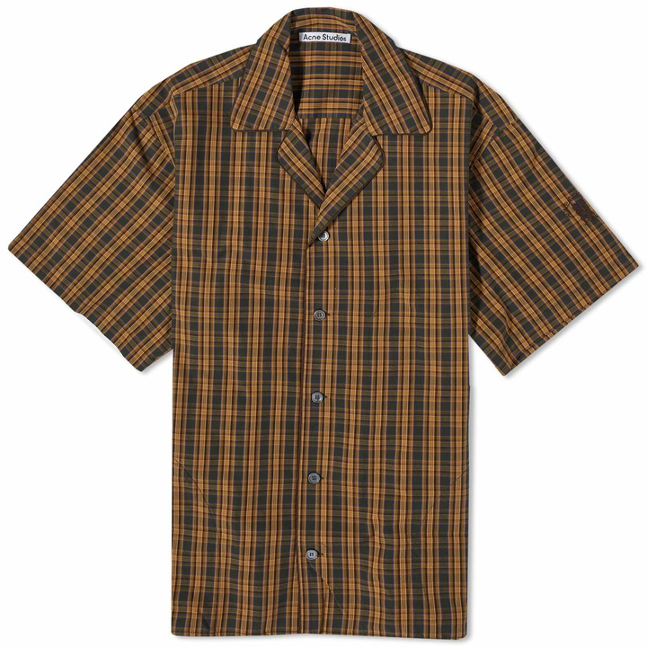 Photo: Acne Studios Men's Samir Short Sleeve Micro Check Shirt in Brown/Green