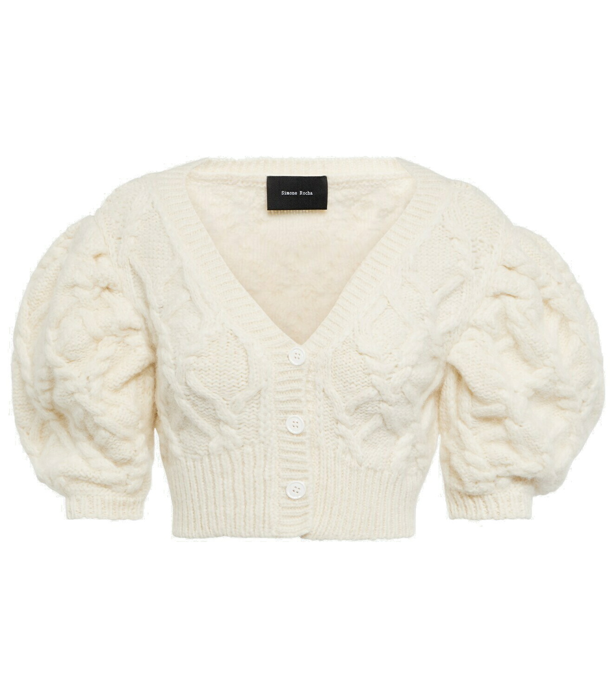 Simone Rocha Alpaca wool Crystal and jeweled puff sleeve knit sweater cardigan black M