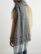 LOEWE - Fringed Logo-Jacquard Striped Alpaca-Blend Bouclé Scarf