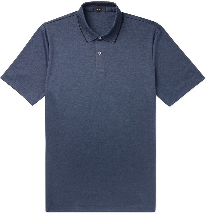 Photo: Theory - Standard Contrast-Tipped Pima Cotton-Blend Piqué Polo Shirt - Navy