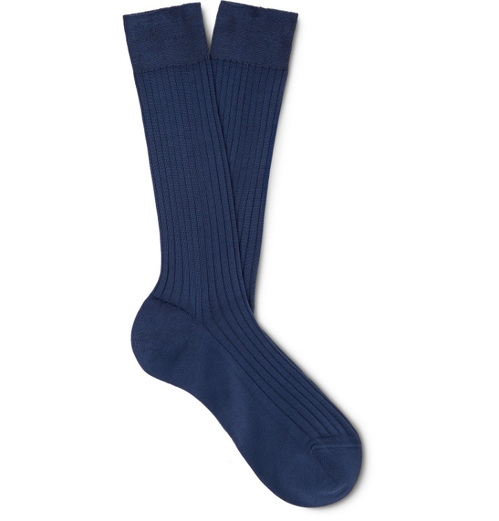 Photo: Charvet - Ribbed Cotton Socks - Blue