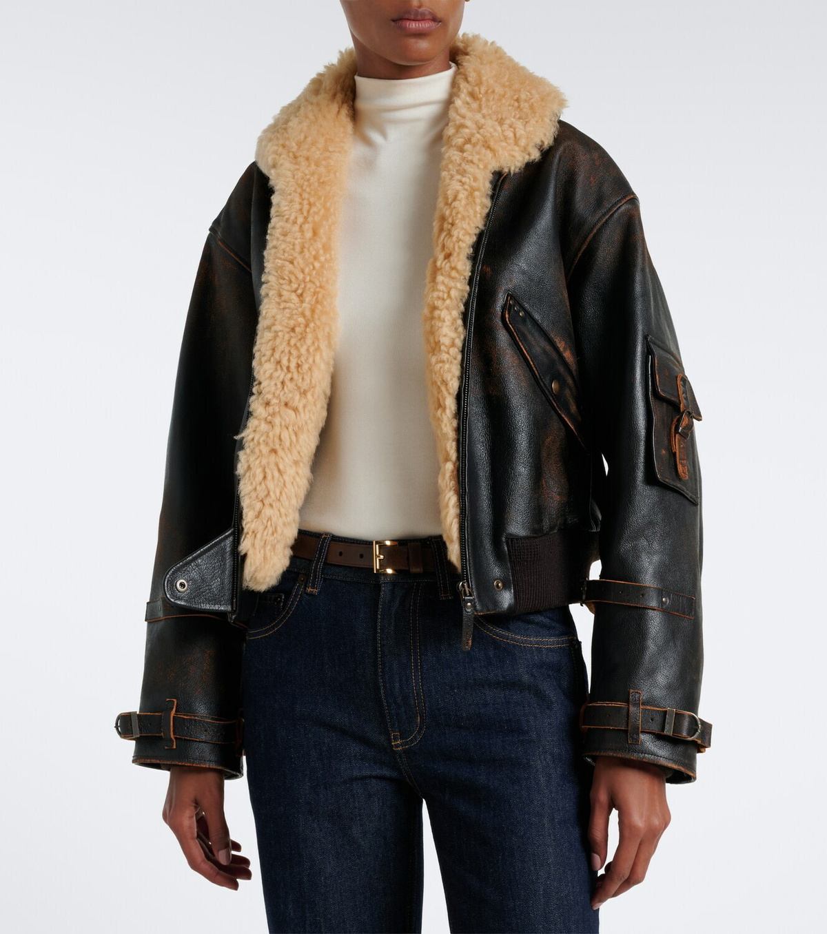 Ralph Lauren Collection Lianne shearling-trimmed leather jacket