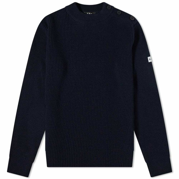 Photo: A.P.C. Men's Alan Sleeve Logo Knit in Dark Navy