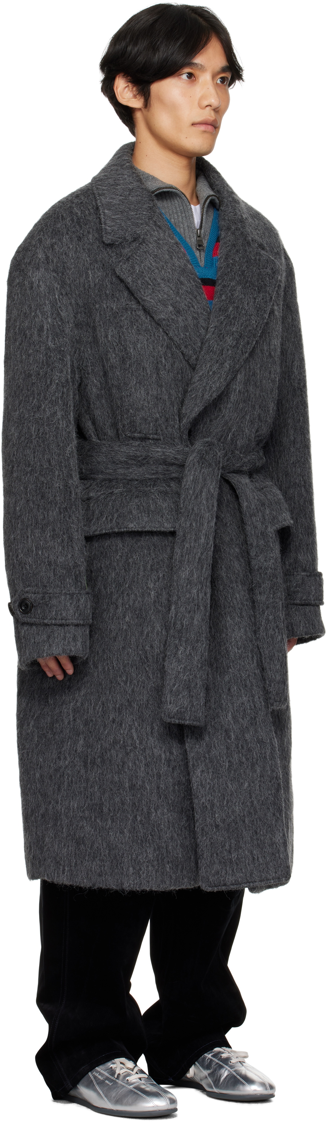 Andersson Bell Gray Mattia Shaggy Wool Robe Coat